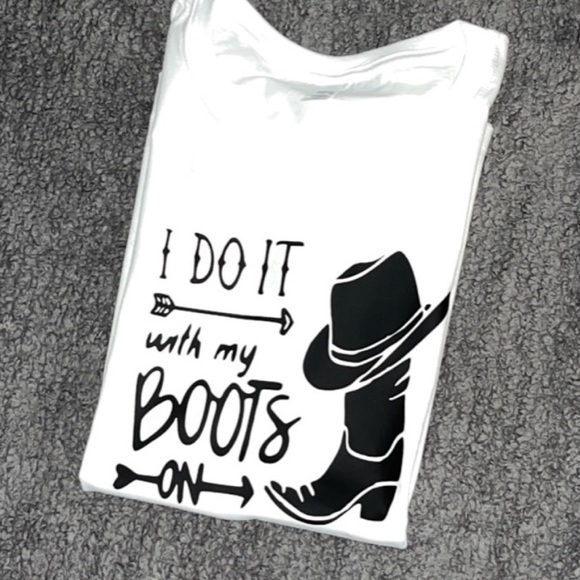 DASTASH Tops - I DO IT WITH MY BOOTS ON COWGIRL TSHIRT